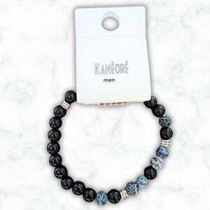 NWT Kanèoré Men's Black Beaded Stretch Bracelet with Blue Lava Healing Stones